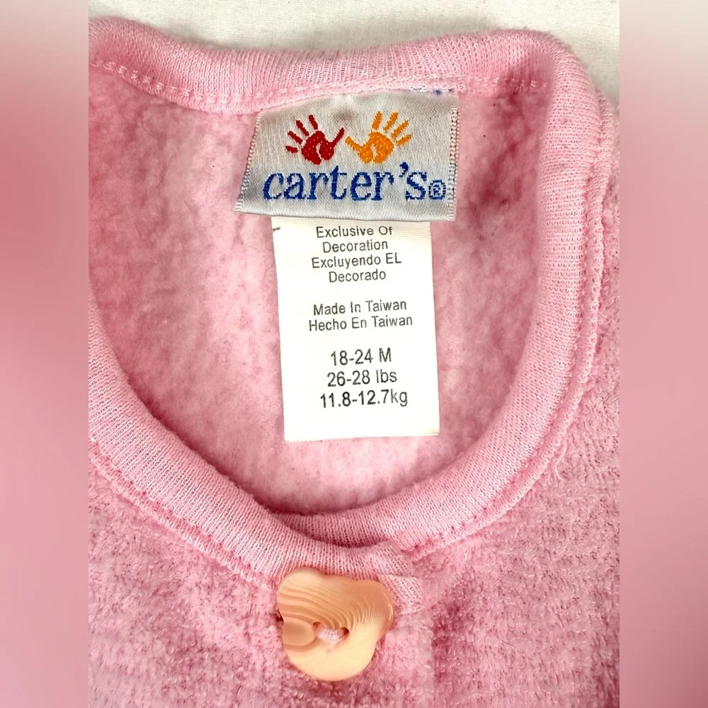 CARTER’S VINTAGE Girls Fuzzy Pink Bear Button Cardigan 18–24M Taiwan 90s Retro‎